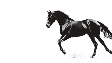 Fototapeta premium Black Horse Running Majestically Against White Background