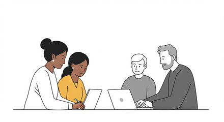 Diverse Team Collaboration Professionals Working on Project Laptop Tablet