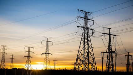 Fototapeta premium Metal Pylons for High-Pressure Energy