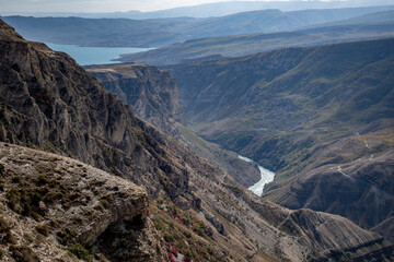 Mountain river valley, top view
