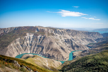 Mountain river valley, top view