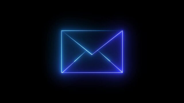 Neon mail letter box icon animation in black background. Receive message with conversation notice black background.
