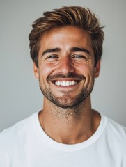 Obraz premium Portrait of a Smiling Young Man with Light Brown Hair and Beard