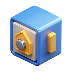 Stylized 3D Illustration of a Secure Blue Safe with Yellow Handle