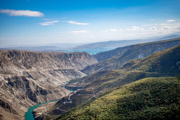Mountain river valley, top view