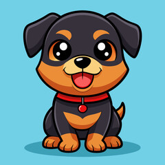 Cute Cartoon Rottweiler Puppy – Big Eyes, Red Collar, Playful Pose in Kawaii Chibi Style