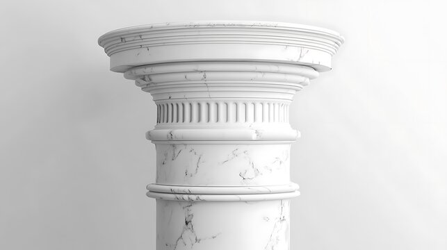 Detailed 3D render of a classic white marble pillar, isolated on a white backdrop, front view,
