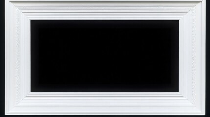 a white picture frame on a black background