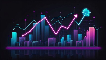 Naklejka premium Neon chart showing business growth dynamics