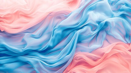 Obraz premium Delicate Cotton Fabric Waves in Soft Pink and Blue Shades, Flowing Silks and Textures Creating a Dreamy and Ethereal Composition for Backgrounds and Designs