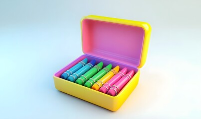 Colorful crayons in a yellow box. (1)