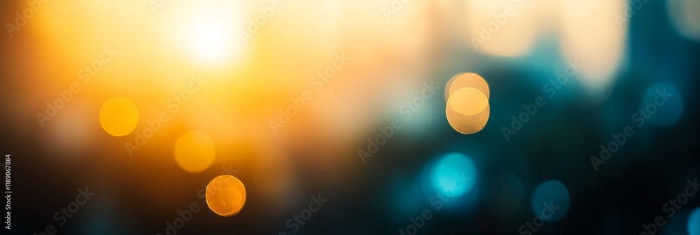 Poster abstract background an interplay of orange and blue bokeh lights resembling a molecular structure