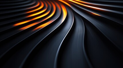 Abstract black background with glowing radial lines. Modern, geometric design with smooth gradients. Visually striking. Intricate pattern. Ideal for tech visuals artistic media. Dynamic, futuristic.