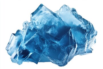 Obraz premium Frosted blue ice chunk showcasing unique cracks and textured appearance, isolated against a crisp background for stunning visual appeal in winter-themed imagery