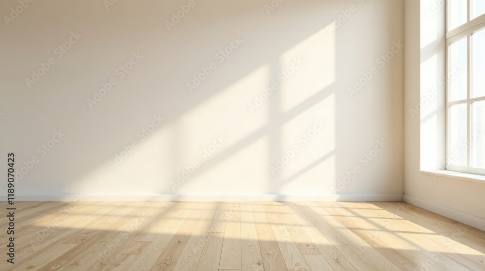 Aufkleber sunlight streams through a large window illuminating a room with light hardwood flooring and neutral