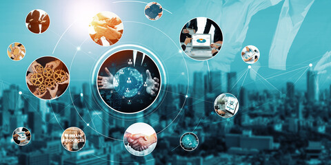 Teamwork and human resources HR management technology concept in corporate business with people...