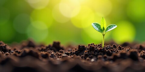 A Tiny Sprout Emerging from Rich Earth, Basking in the Warmth of Sunlight, Symbolizing New Growth and Hope