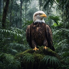 Obraz premium An eagle as a spirit guide, surrounded by mystical energy in a dense jungle.