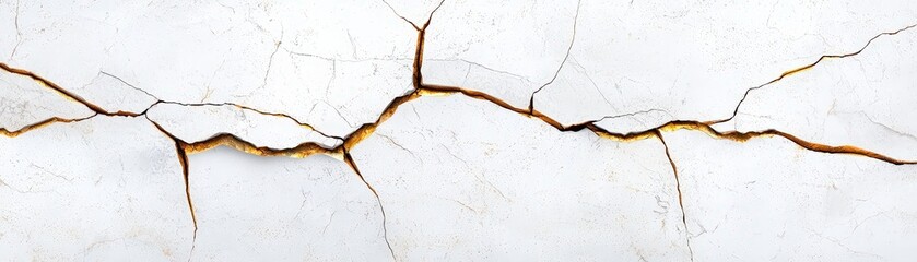 Obraz premium Cracked White Wall Texture with Gold Accents and Detailed Patterns in a Deteriorated Surface