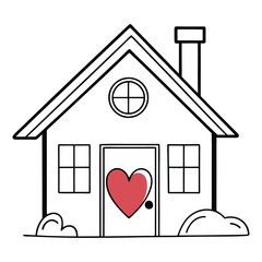 Cozy home with heart symbol on door for family and love-themed designs