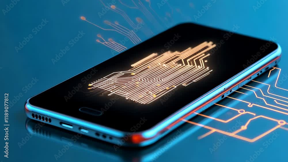 Aufkleber smartphone with glowing circuit design screen symbolizes advanced technology, connectivity, and digi