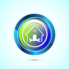 House repair icon design illustration. Home remodeling, repair or maintenance sign. Glossy round button design