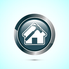 House repair icon design illustration. Home remodeling, repair or maintenance sign. Gray color round button design