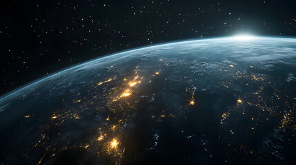 Fototapeta premium Planet Earth viewed from space at night�3D render