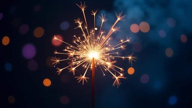 Sparkling Sparkler at Night: Festive Celebration with Bokeh Background