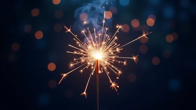 Sparkling Sparkler at Night: Festive Celebration with Bokeh Background - Powered by Adobe