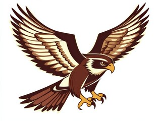 Obraz premium illustration of a brown and tan hawk in flight on a white background