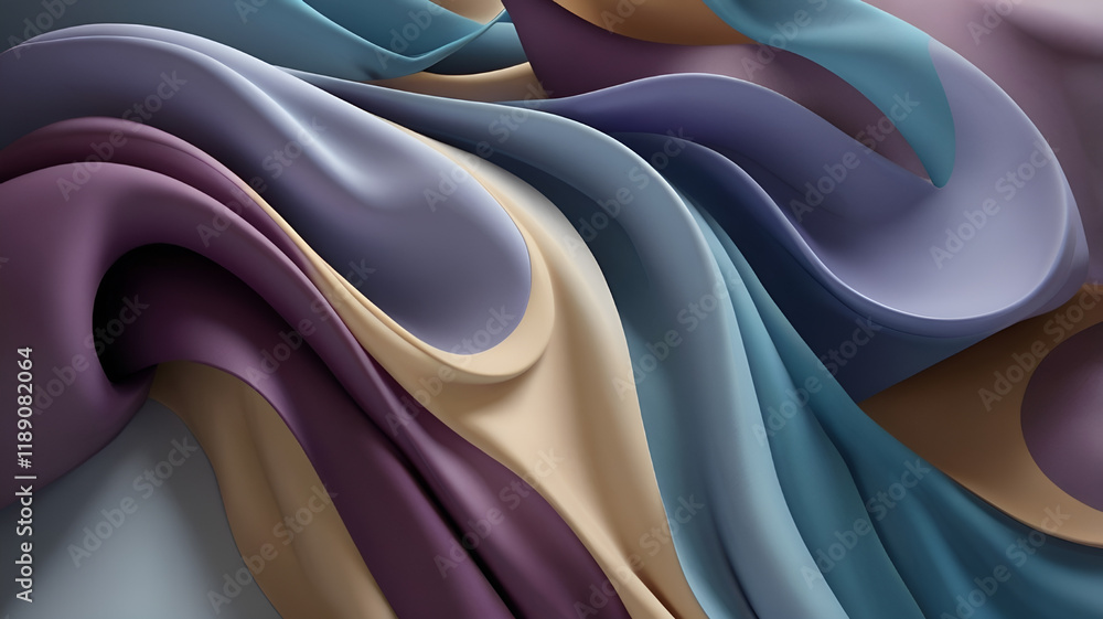 Poster abstract image with flowing curves and vibrant colors resembling fabric in dynamic motion. art proje
