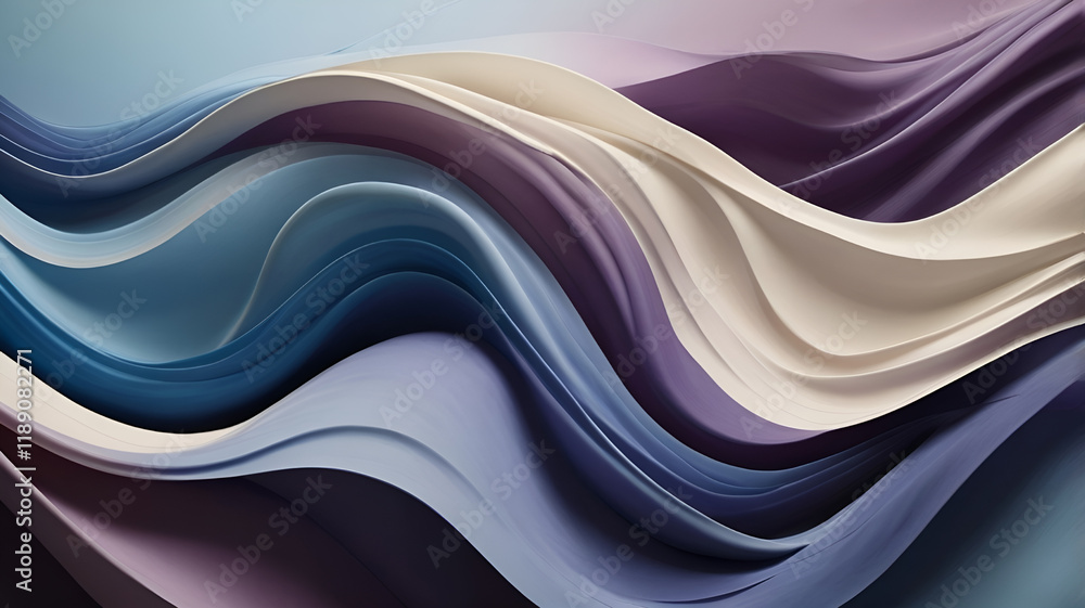 Poster abstract image with flowing curves and vibrant colors resembling fabric in dynamic motion. art proje