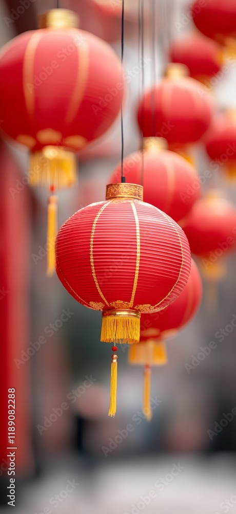 Poster red and yellow lantern hanging from a string