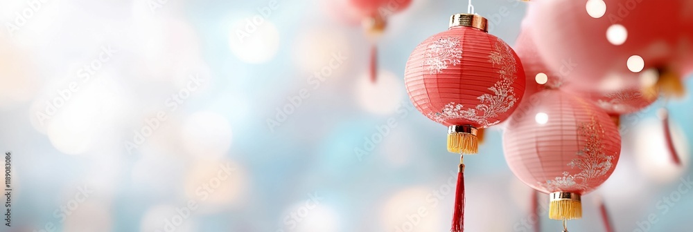 Aufkleber bunch of red lanterns hanging from a string