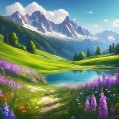 landscape with lake and mountains