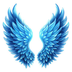 Obraz premium Blue glowing angel wings isolated on transparent background 