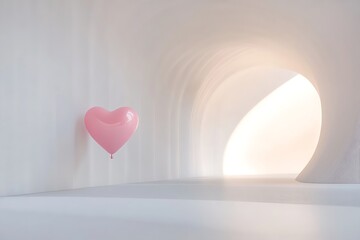Pink heart balloon in white room