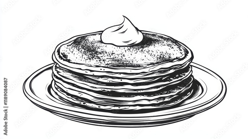 Wall mural vector style coloring page featuring a single pancake outline in black and white design