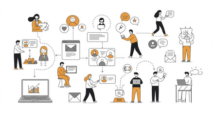 Diverse Team Collaboration Online Networking Communication and Project Management Illustration