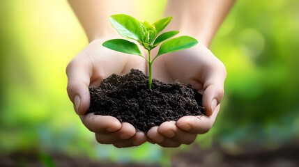 Plant held in hands, representing an ecological concept