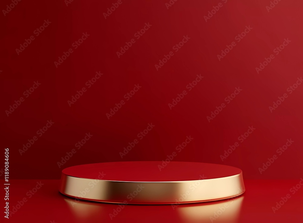 Aufkleber 3d rendering, podium with a red background and golden decoration for product presentation in a minim