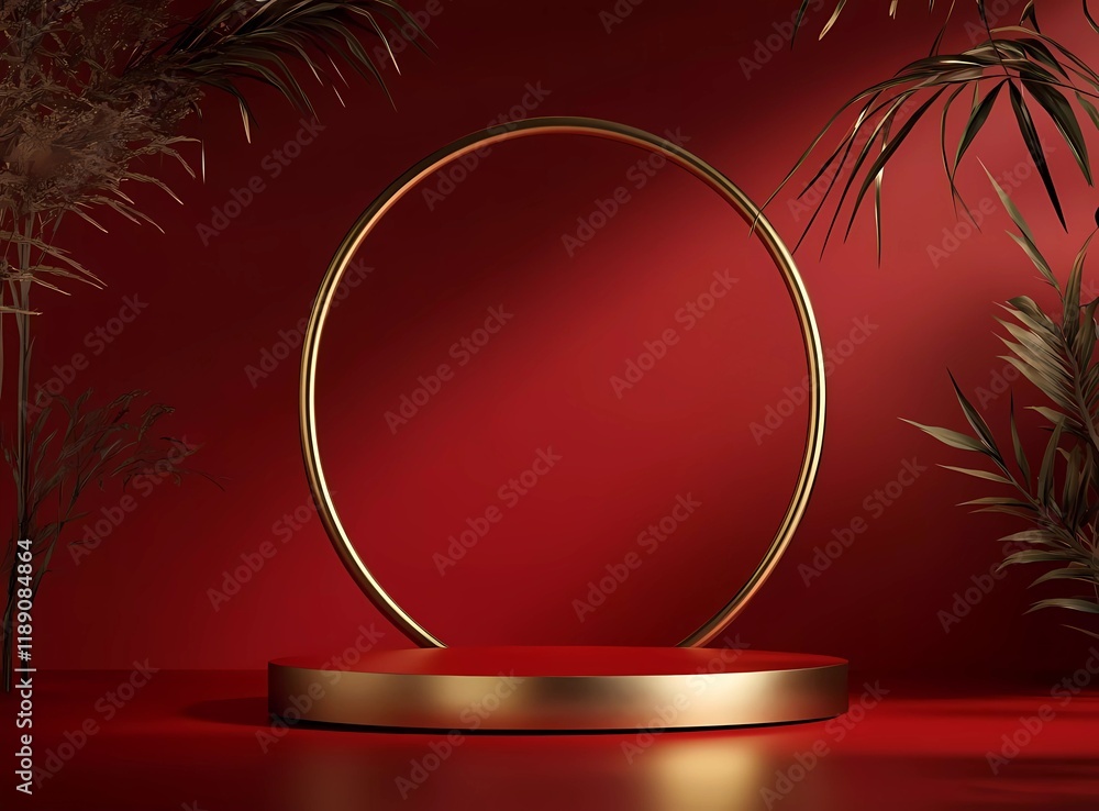 Aufkleber 3d vector red background podium product presentation scene with empty space for text, product displa