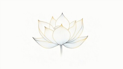 Obraz premium Elegant design of delicate lotus flower centered on simple white background. Flower sharp details, clean lines. Lotus flowers symbol of purity, enlightenment in various cultures. Design could used