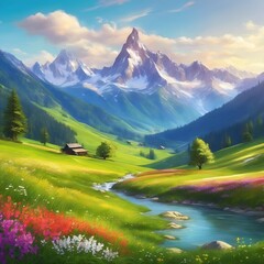 landscape with lake and blue sky