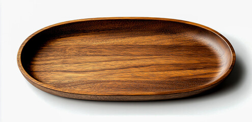 Oval Wooden Tray with Rounded Edges on a White Background