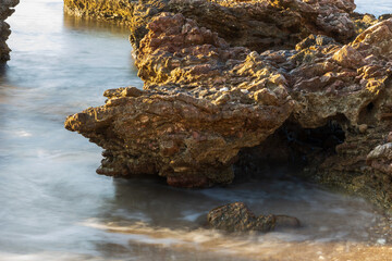 Seaside landscape at sunrise on Rhodes island Stegna beach