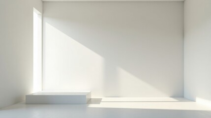 Fototapeta premium Minimalist Empty Room with Sunlight and White Platform
