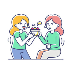 friends sharing a snack vector icon, friends sharing a snack vector illustration - simple illustration of friends sharing a snack, perfect for logos,and friends sharing a snack -themed designs.