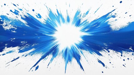 Abstract illustration featuring dynamic blue burst effect radiating outwards from central point on white background. Vivid colors, energetic visual elements create dramatic impact. Illustration